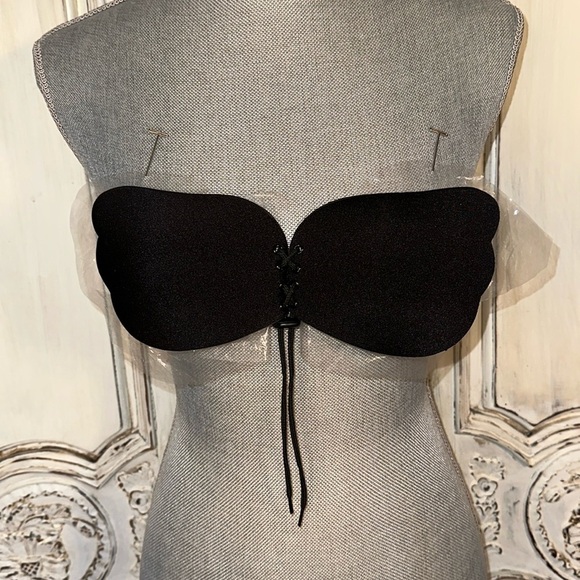 No Straps Pastie with Lace Up Push Up Black Backless Bra - Picture 1 of 6